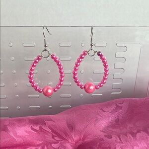 Handmade Pink Beaded Hoop Earrings Y2K Barbiecore Coquette